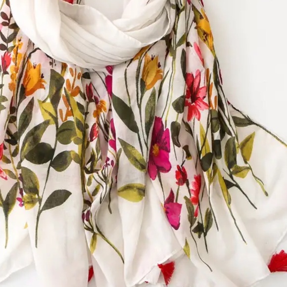 Spring floral cotton linen scarf - Picture 2 of 2